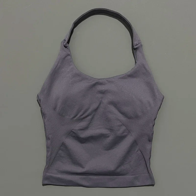 Lennox Active Longline Halter Top - Mushroom Gray